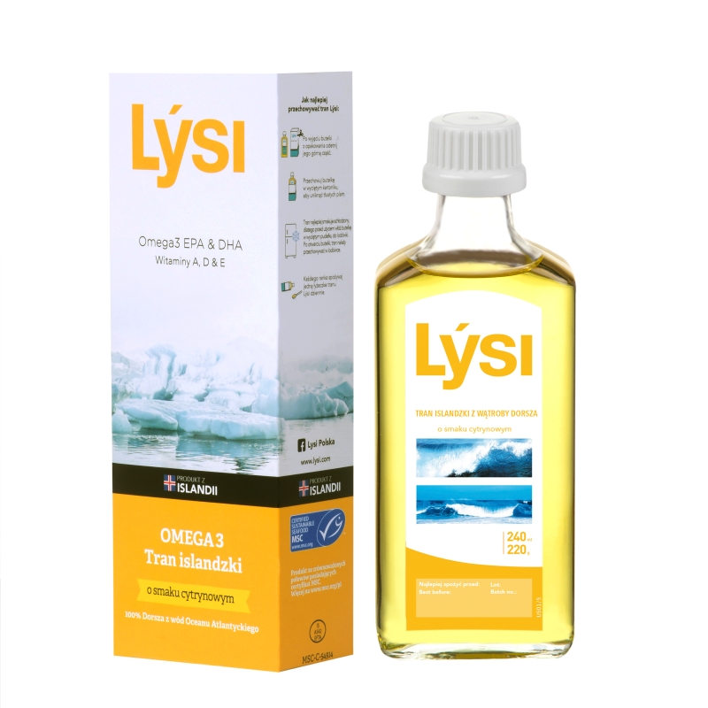 Lysi Tran Islandzki, cytrynowy, 240 ml