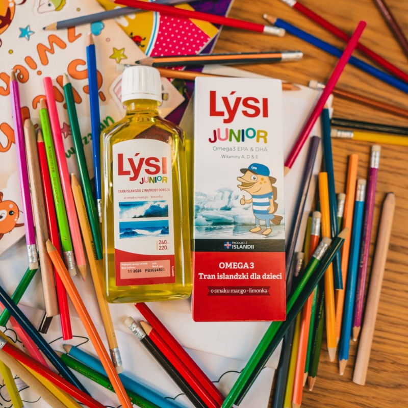 LYSI Tran Islandzki dla dzieci, mango-limonka, 240 ml