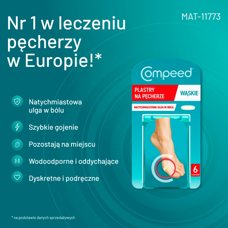 Compeed Plastry na pęcherze, zapewniające szybkie gojenie się ran, wąskie, 6 szt.