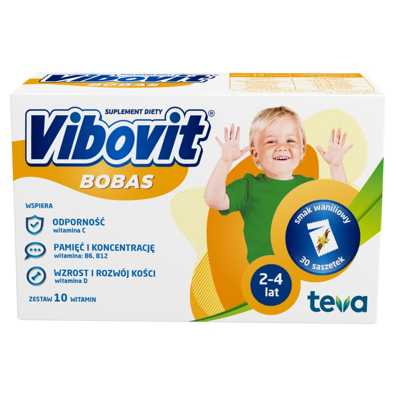 Vibovit Bobas, proszek z zestawem witamin dla dzieci od 2 do 4 lat, 30 szt.