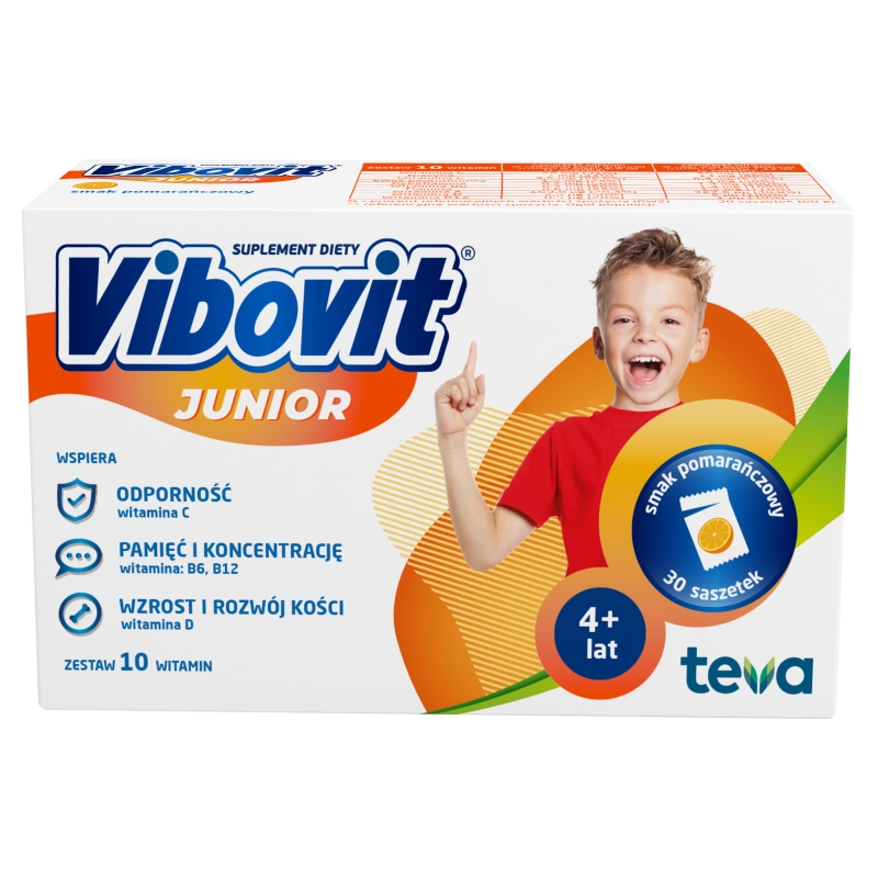 Vibovit Junior, pomarańczowy proszek z witaminami, 30 sasz.