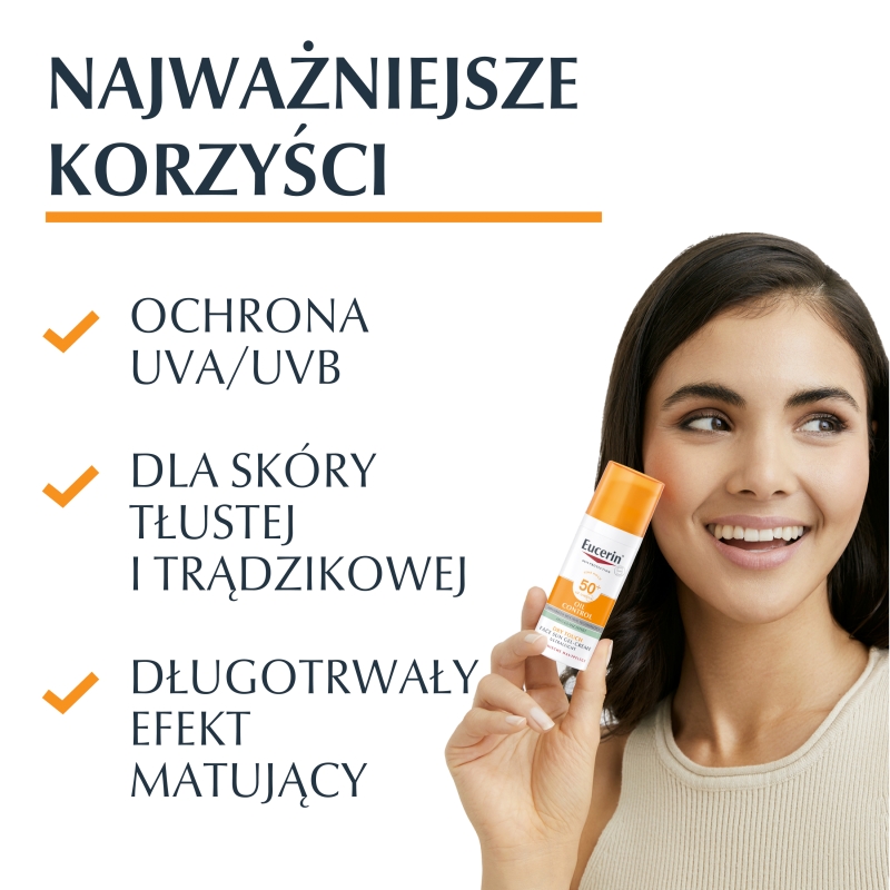 Eucerin Sun Oil Control, żel-krem ochronny, SPF 50+, 50 ml