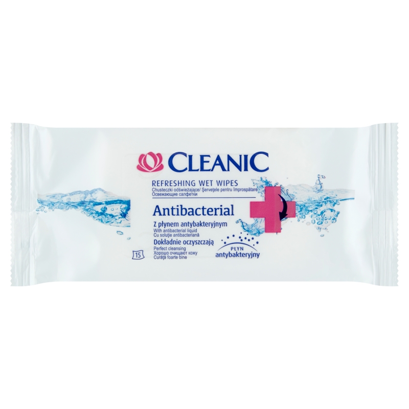 Cleanic Antibacterial chusteczki odświeżające, 15 szt KR&Oacute;TKA DATA 31.07.2026