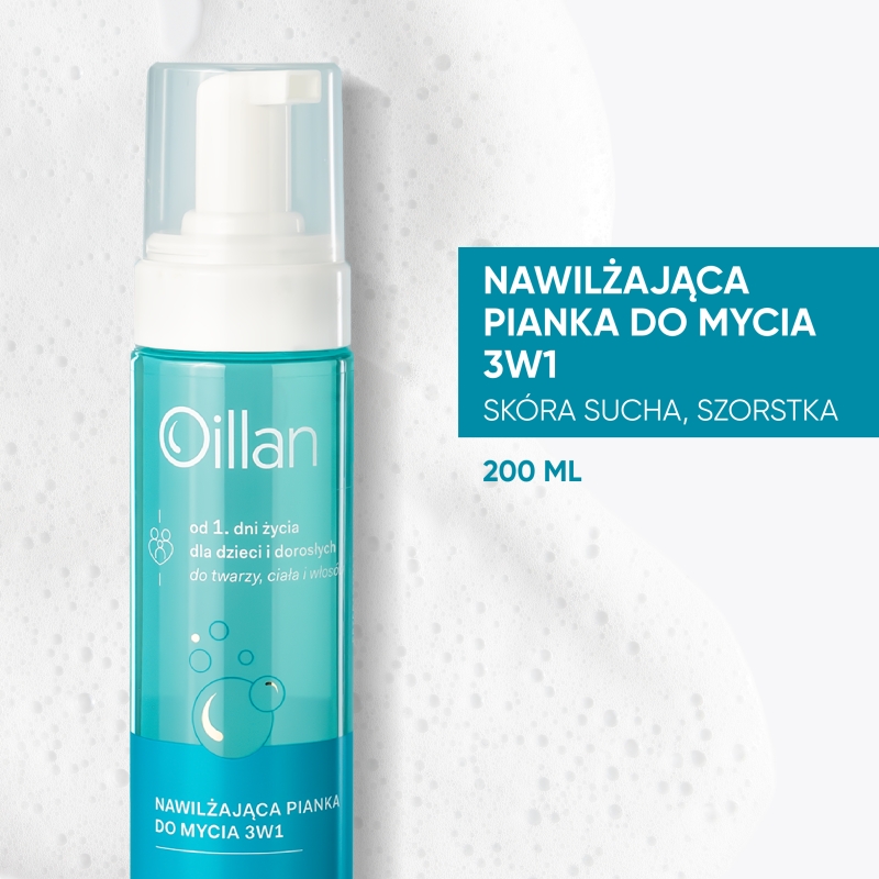 Oillan, pianka nawilżająca do mycia 3w1, 200 ml