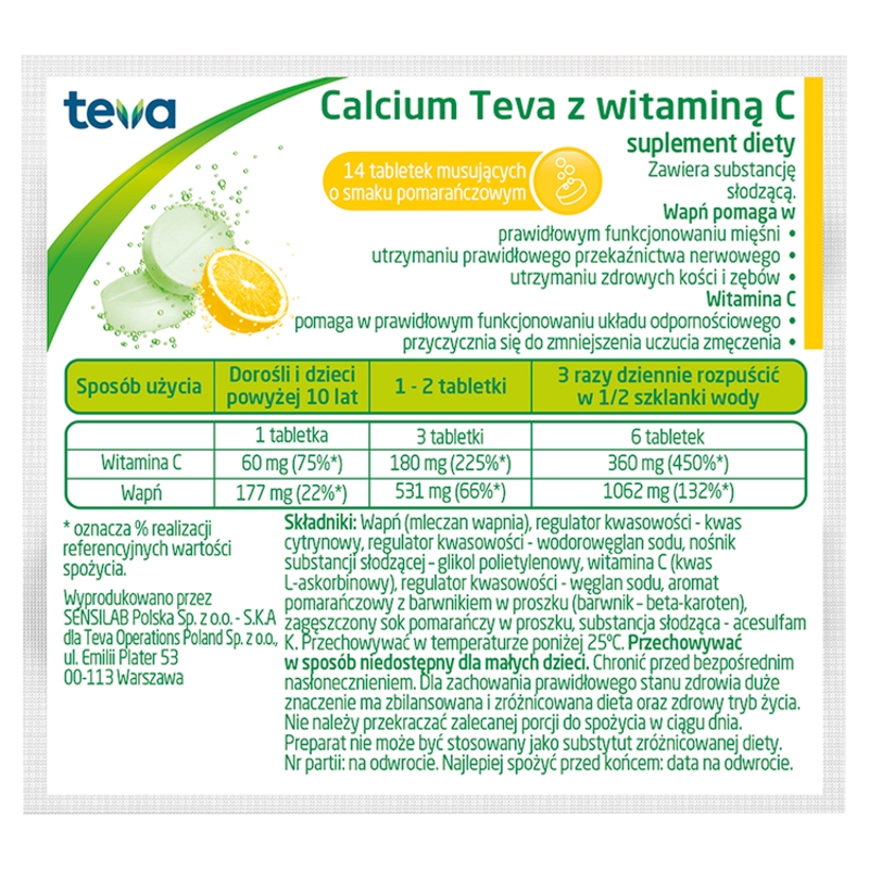 Calcium Pliva z witaminą C , tabletki musujące ze składnikami wspomagającymi odporność, 14 szt.