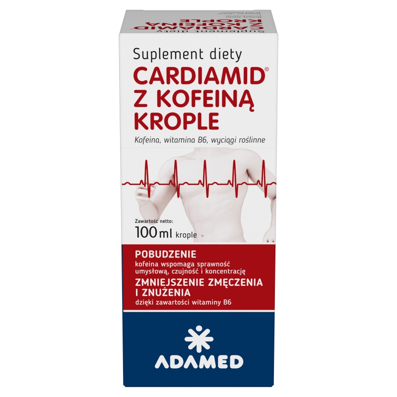Cardiamid z Kofeiną, krople ze składnikami zmniejszającymi uczucie zmęczenia i poprawiające koncentrację, 100 ml