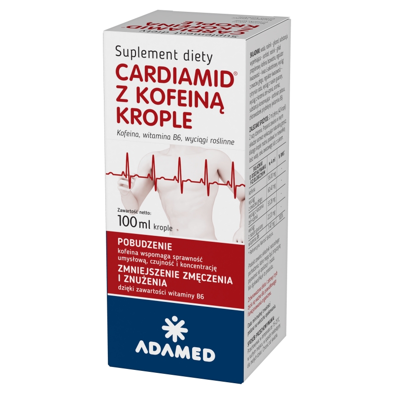 Cardiamid z Kofeiną, krople ze składnikami zmniejszającymi uczucie zmęczenia i poprawiające koncentrację, 100 ml