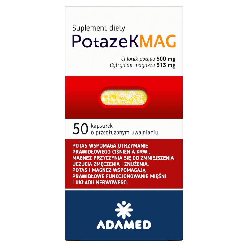 Potazek MAG, kapsułki z potasem i magnezem pomagającym utrzymać prawidłowe ciśnienie krwi, 50 szt.