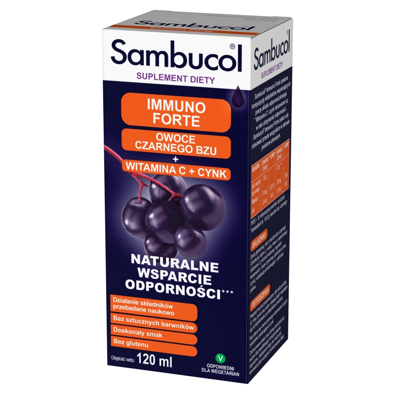 Sambucol Immuno Forte, syrop ze składnikami wspomagającymi odporność, 120 ml
