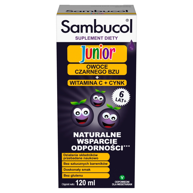 Sambucol Junior, płyn ze składnikami wspomagającymi układ odpornościowy, 120 ml