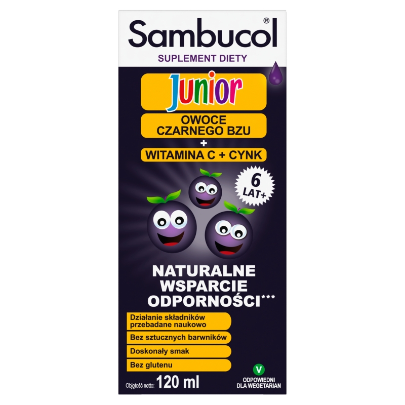Sambucol Junior, płyn ze składnikami wspomagającymi układ odpornościowy, 120 ml