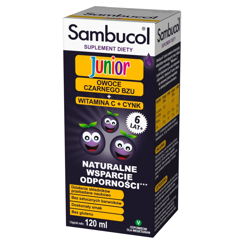 Sambucol Junior, płyn ze składnikami wspomagającymi układ odpornościowy, 120 ml