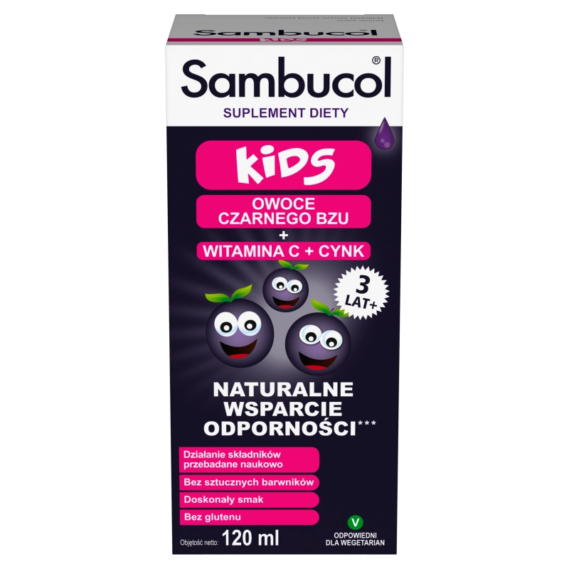 Sambucol Kids, syrop wspierający pracę układu odpornościowego z witaminą C, butelka 120 ml