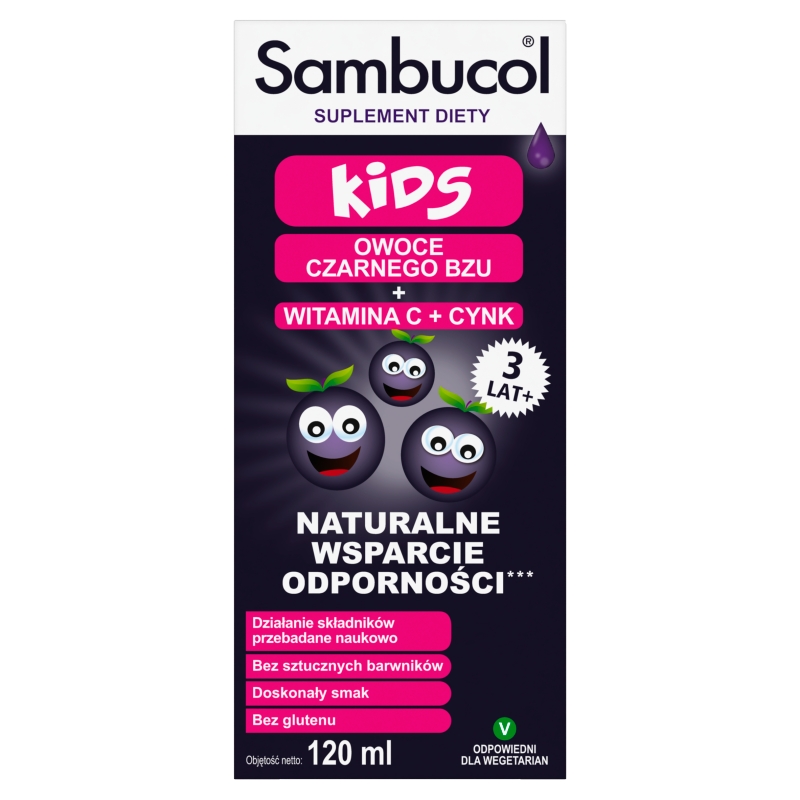 Sambucol Kids, syrop wspierający pracę układu odpornościowego z witaminą C, butelka 120 ml