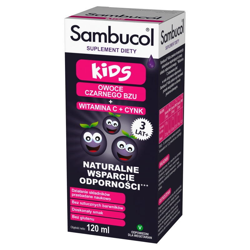 Sambucol Kids, syrop wspierający pracę układu odpornościowego z witaminą C, butelka 120 ml