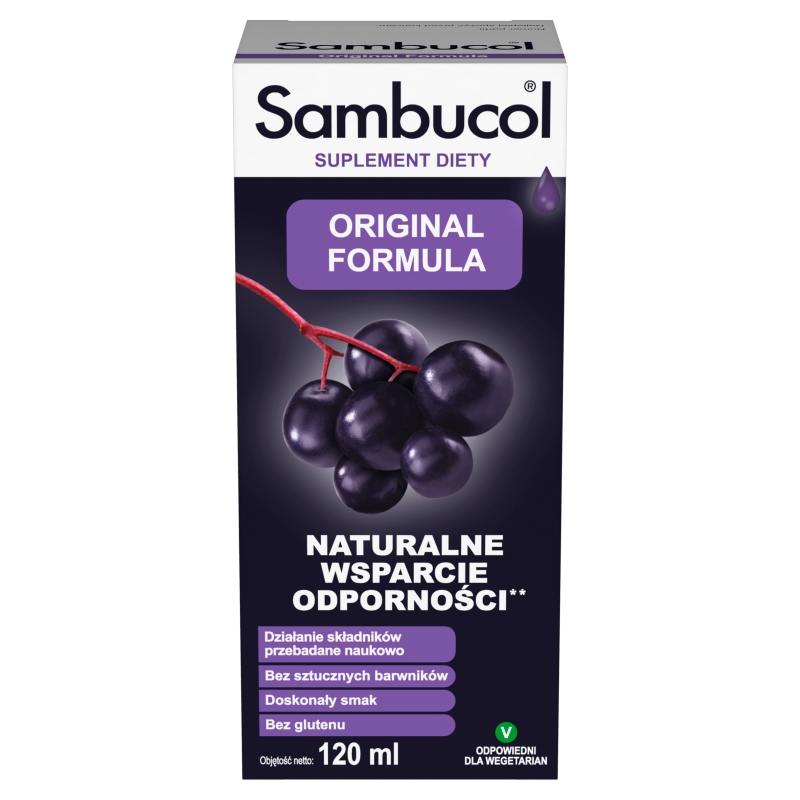 Sambucol Original Formula, płyn ze składnikami wspomagającymi prawidłowe funkcjonowanie układu odpornościowego, 120 ml