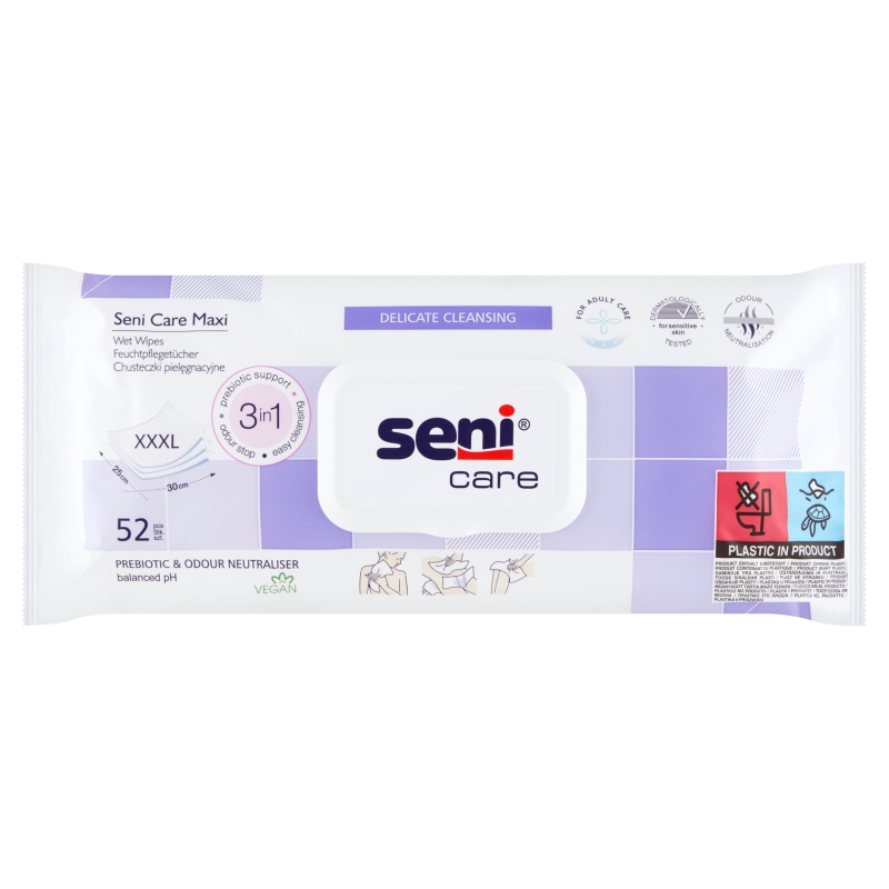 Seni Care Chusteczki pielęgnacyjne, maxi 3w1, 52 szt.