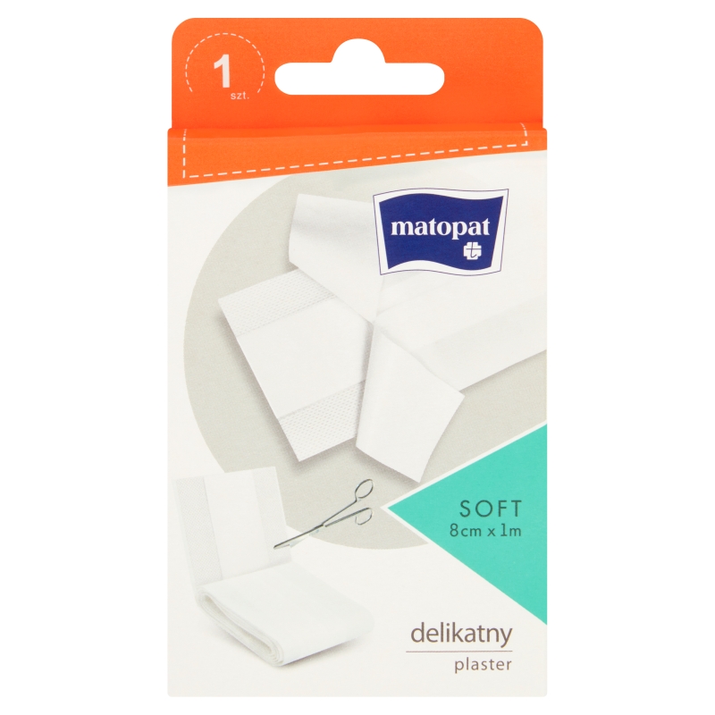 Matopat Soft Plaster z opatrunkiem , włókninowy do skóry wrażliwej, 8 cm x 1 m, 1 szt.