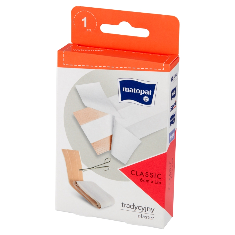 Matopat Classic Plaster z opatrunkiem do cięcia, plaster tkaninowy, 6 cm x 1 m, 1 szt.