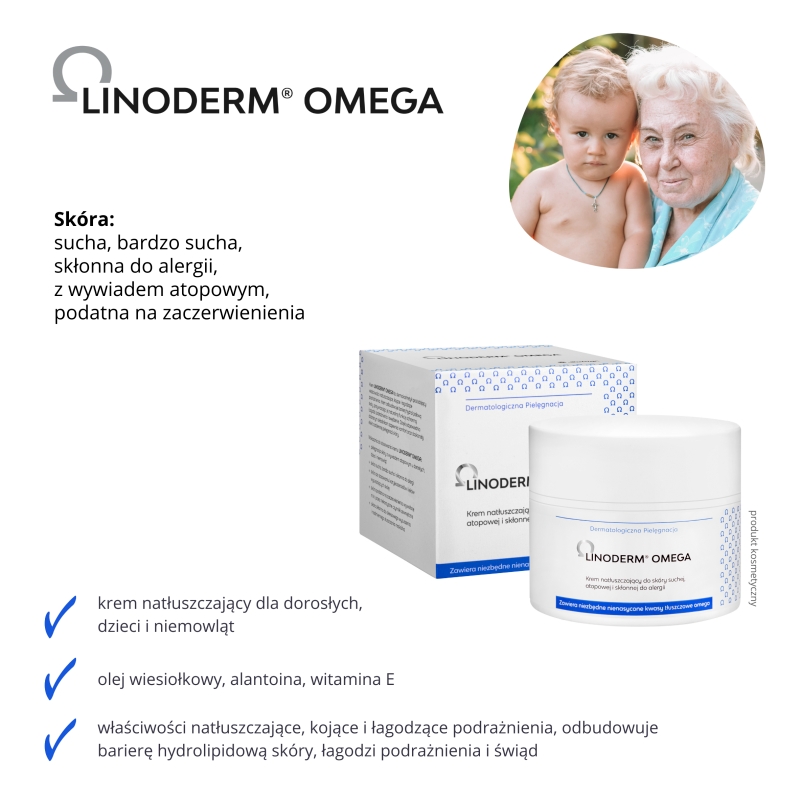 LINODERM OMEGA , krem natłuszczający do skóry atopowej, odwodnionej, skłonnej do alergii, 50 ml