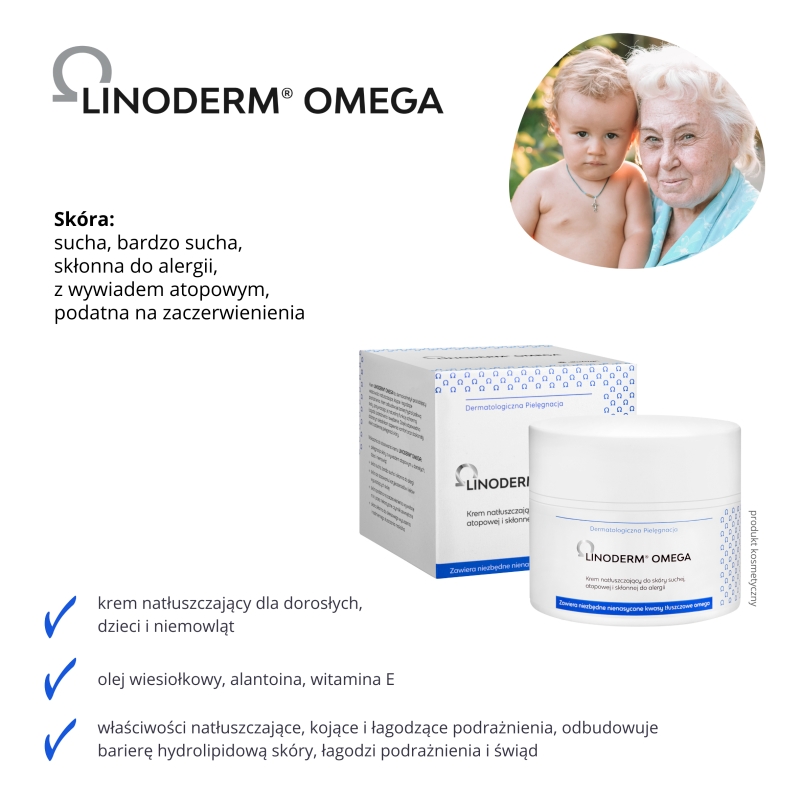 LINODERM OMEGA , krem natłuszczający do skóry atopowej, odwodnionej, skłonnej do alergii, 50 ml