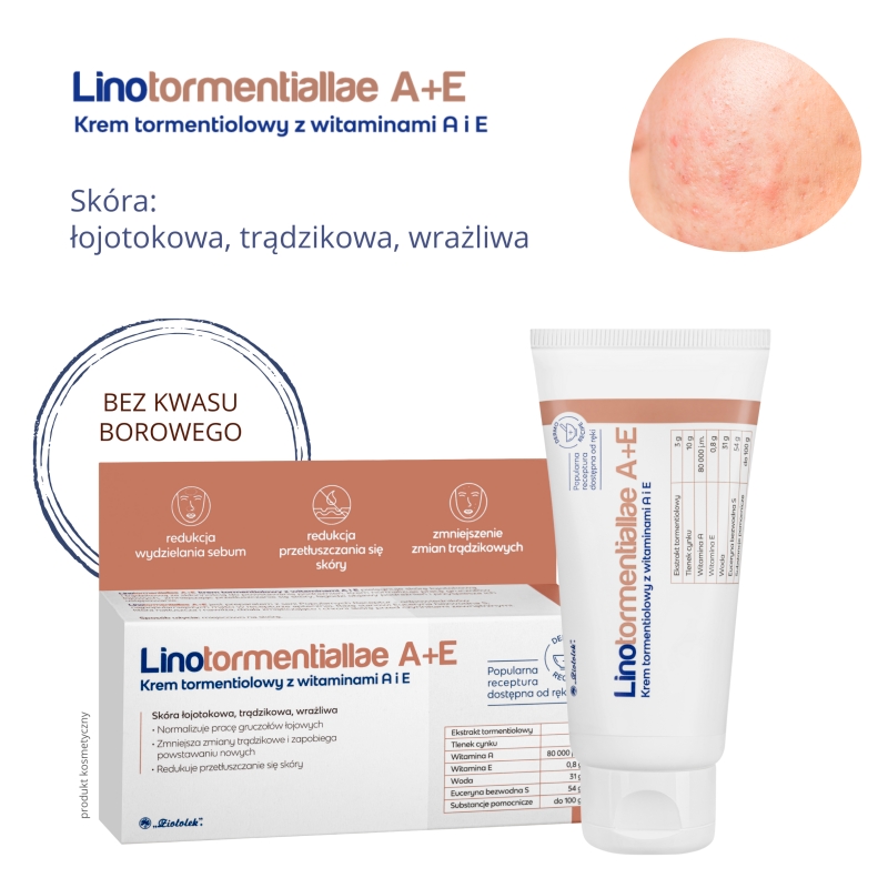 Linotormentiallae A+E Krem tormentiolowy , zmniejszający zmiany trądzikowe, 50 g