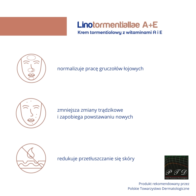 Linotormentiallae A+E Krem tormentiolowy , zmniejszający zmiany trądzikowe, 50 g
