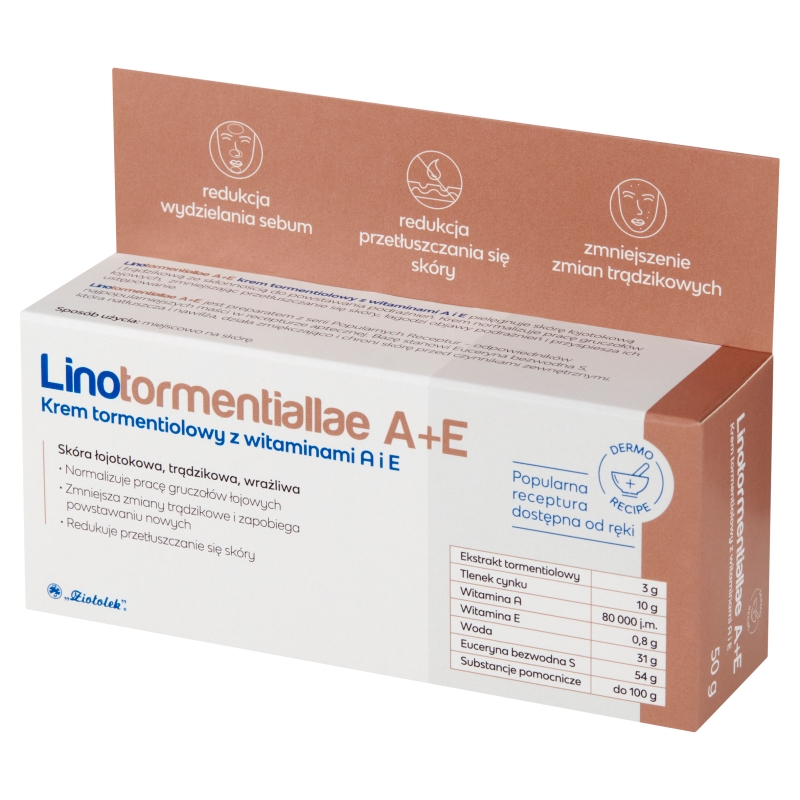 Linotormentiallae A+E Krem tormentiolowy , zmniejszający zmiany trądzikowe, 50 g