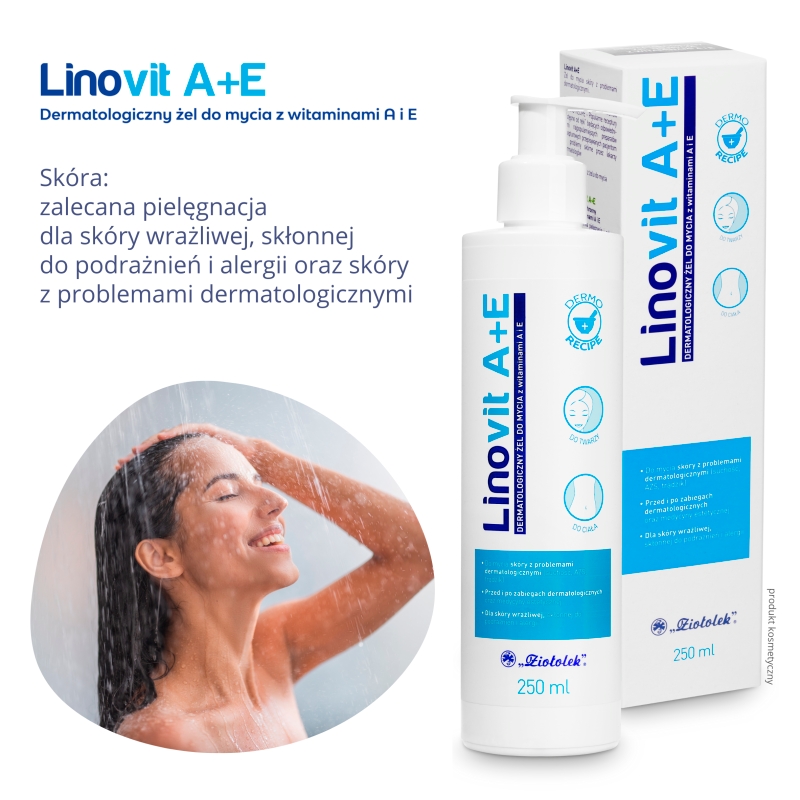 LINOVIT A+E Dermatologiczny żel , do mycia twarzy i ciała z witaminami A i E, 250 ml