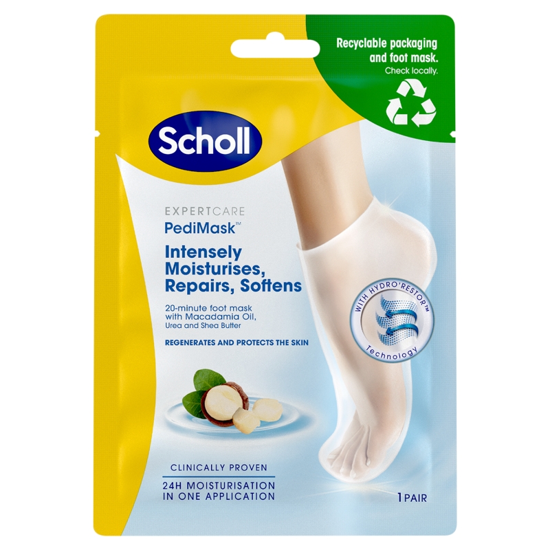 Scholl PediMask Maska do stóp, nawilżająca z olejkiem makadamia, 1 para
