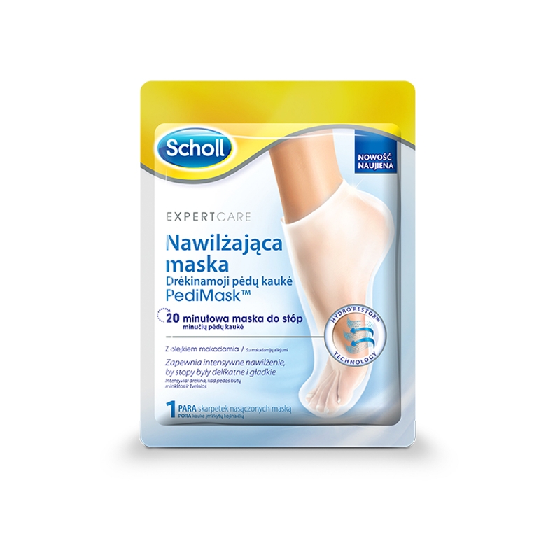 Scholl PediMask Maska do stóp, nawilżająca z olejkiem makadamia, 1 para