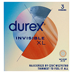 Durex Invisible XL gładkie prezerwatywy o większym rozmiarze, 3 szt.