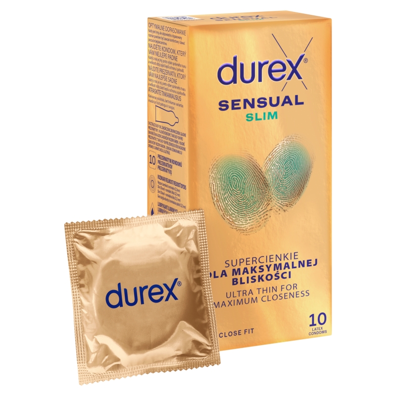 Durex Sensual Slim, prezerwatywy lateksowe, Slim, 10 szt.