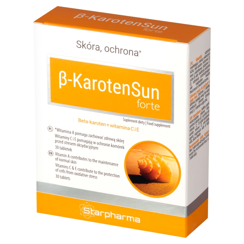 BETA-KAROTENSUN FORTE, tabletki ze składniki wspomagającymi zachowanie zdrowej skóry, 30 szt.