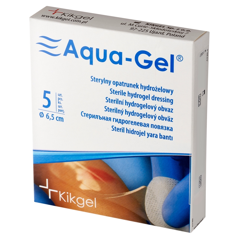 Aqua-Gel, opatrunek na trudno gojące się rany, średnica 6,5 cm, 5 szt.