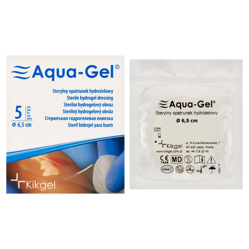 Aqua-Gel, opatrunek na trudno gojące się rany, średnica 6,5 cm, 5 szt.