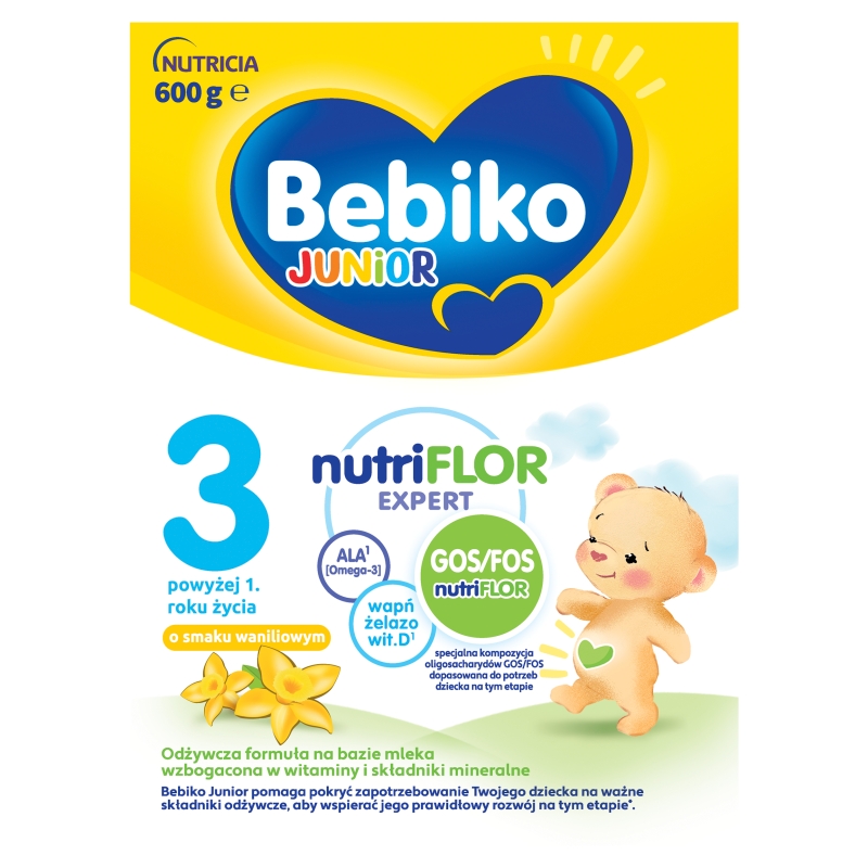 Bebiko Junior 3 NUTRIflor Expert mleko modyfikowane powyżej 1 roku życia o smaku waniliowym, 600 g