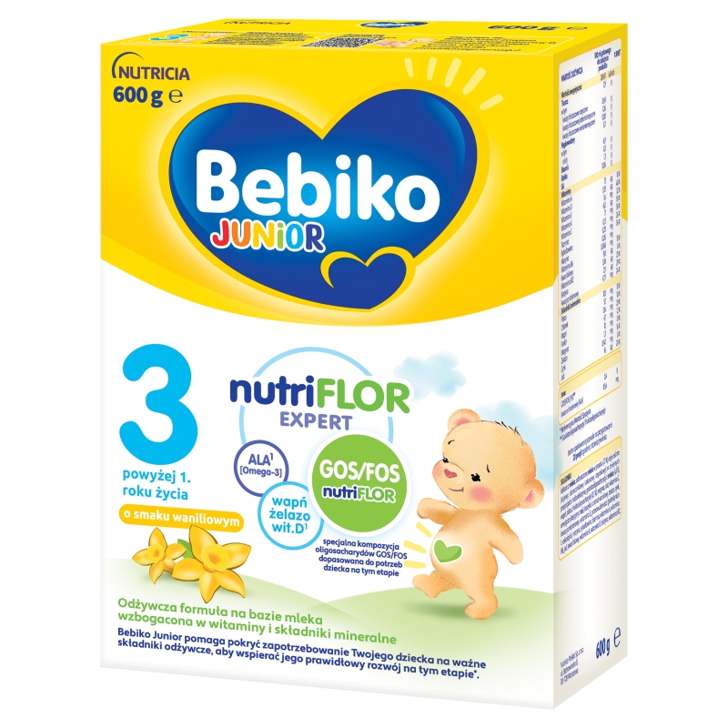 Bebiko Junior 3 NUTRIflor Expert, mleko modyfikowane powyżej 1 roku życia o smaku waniliowym, 600 g