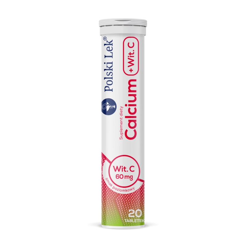 Calcium z Vit. C, tabletki z wapniem i witaminą C, o smaku poziomkowym, 20 szt.