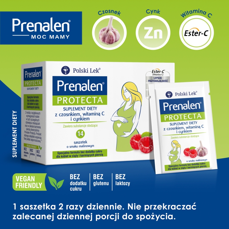 Prenalen, proszek dla kobiet w ciąży i matek karmiących o smaku malinowym, 14 sasz.