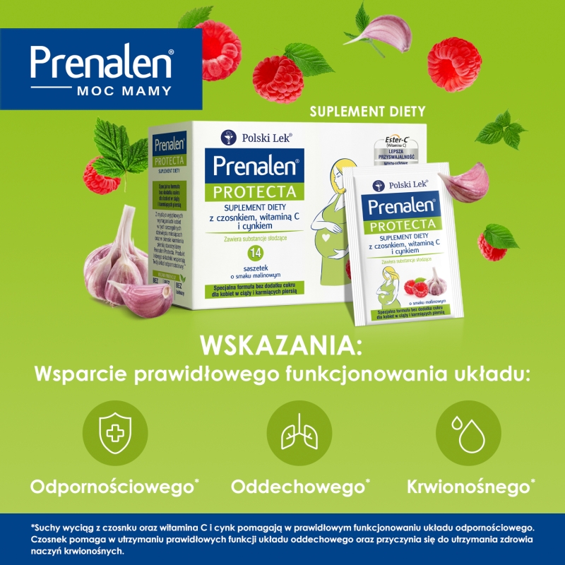 Prenalen, proszek dla kobiet w ciąży i matek karmiących o smaku malinowym, 14 sasz.