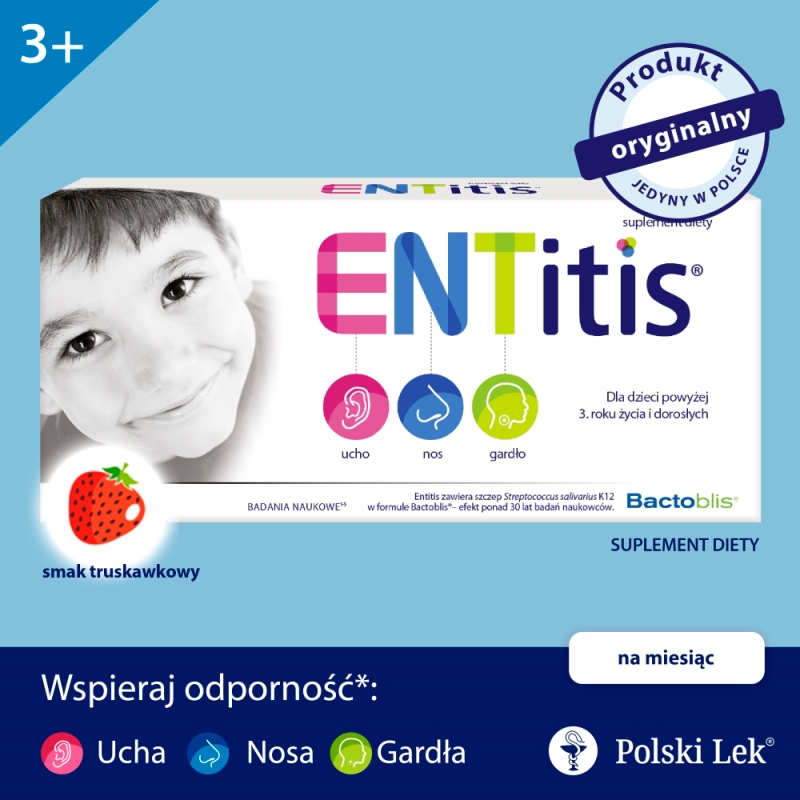 ENTitis, pastylki  o smaku truskawkowym, 30 szt.