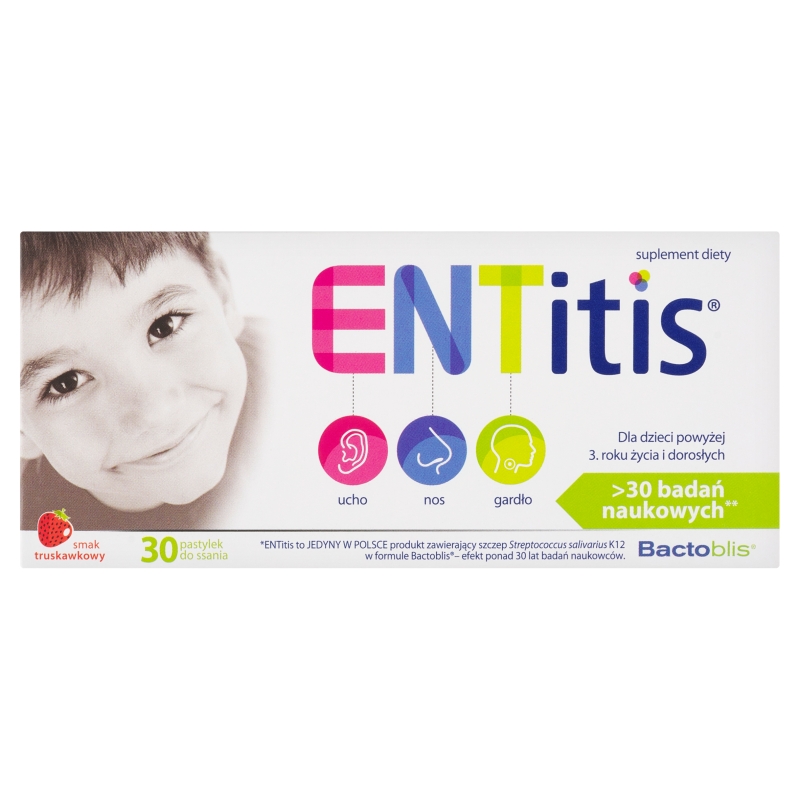 ENTitis, pastylki  o smaku truskawkowym, 30 szt.