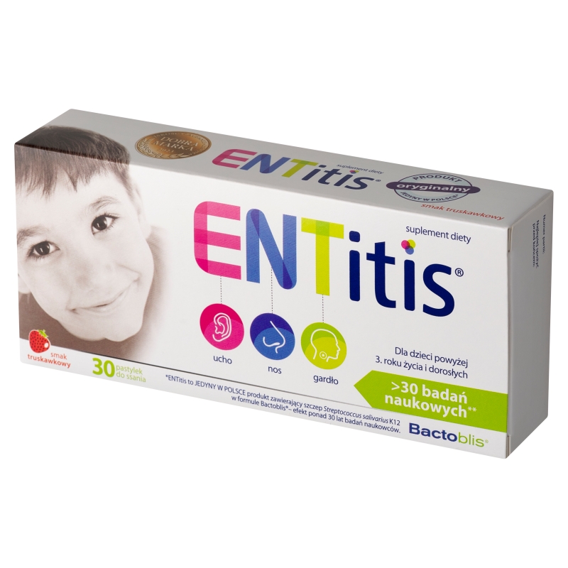 ENTitis, pastylki  o smaku truskawkowym, 30 szt.