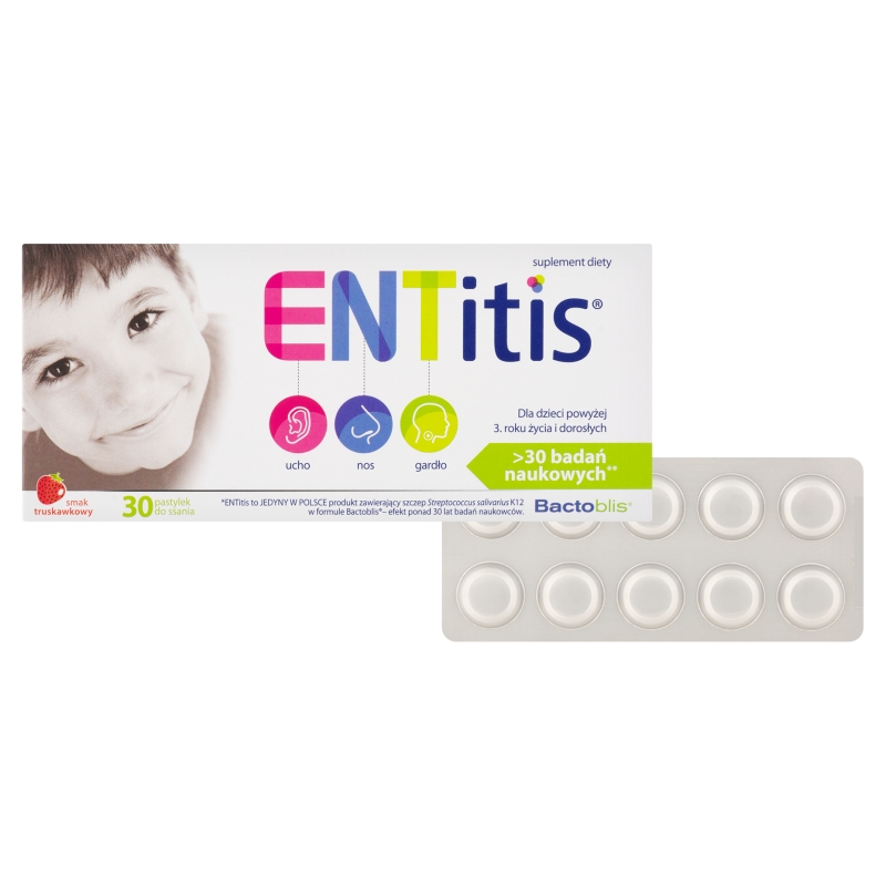ENTitis, pastylki  o smaku truskawkowym, 30 szt.