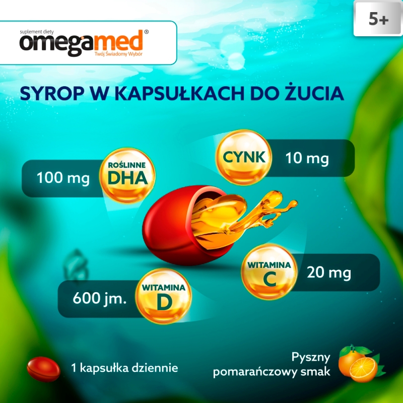 Omegamed Odporność 5+, kapsułki do żucia dla dzieci powyżej 5. roku życia, 30 szt.