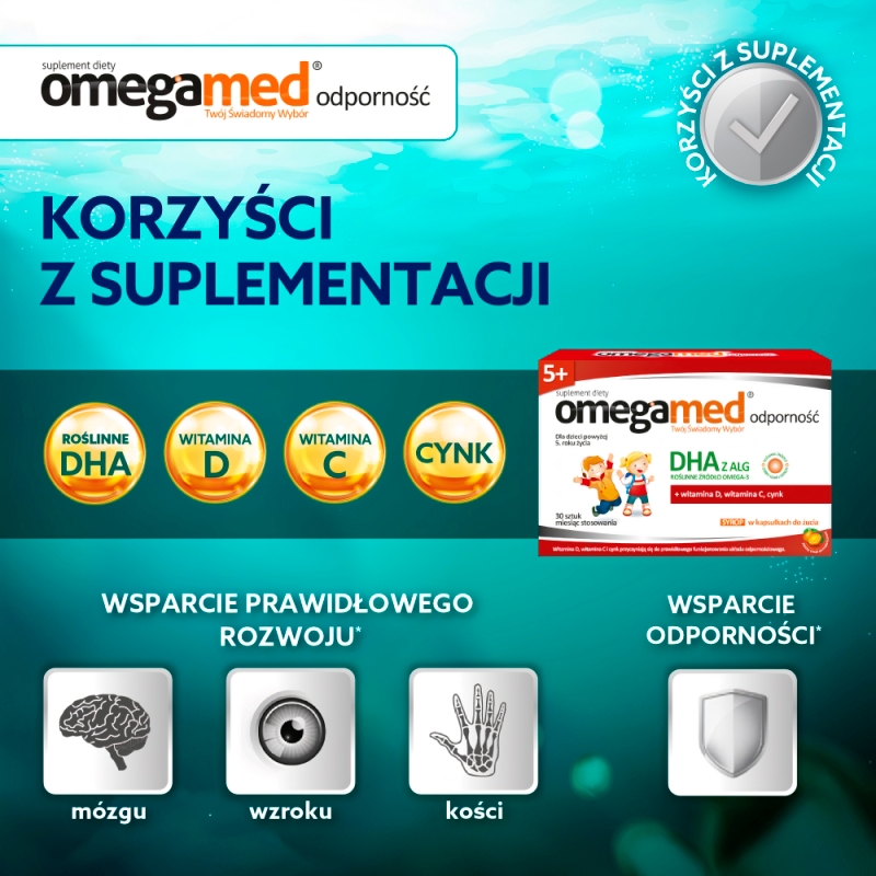 Omegamed Odporność 5+, kapsułki do żucia dla dzieci powyżej 5. roku życia, 30 szt.