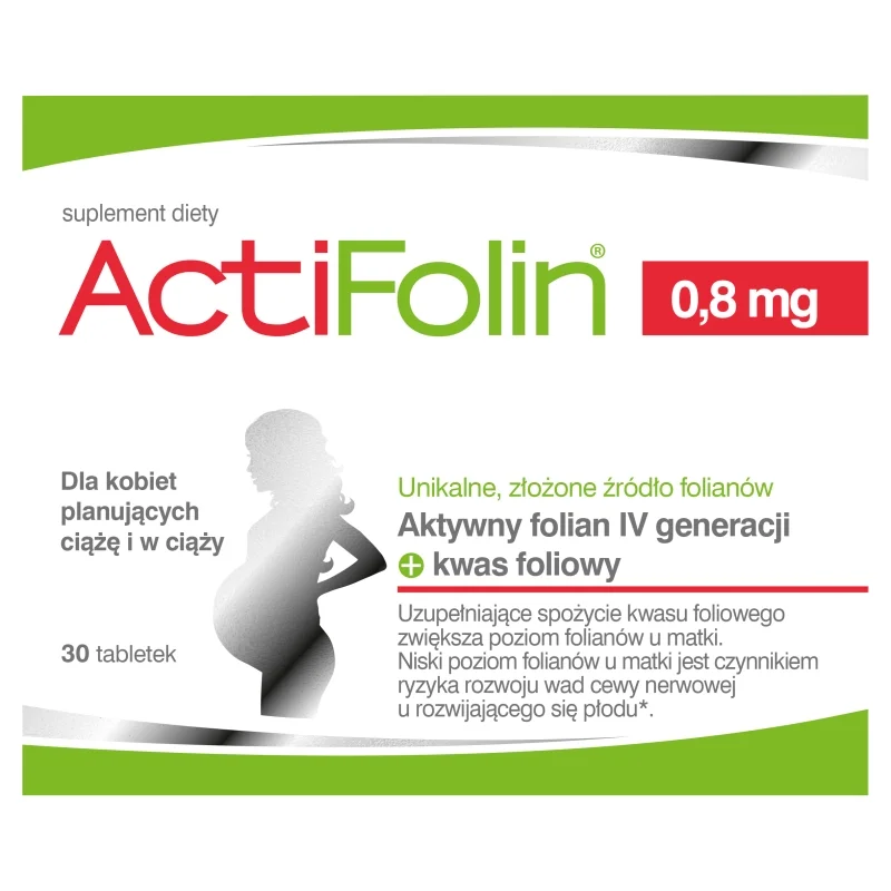 ActiFolin 0,8 mg, tabletki z kwasem foliowym dla kobiet planujących ciążę i w ciąży, 30 szt.