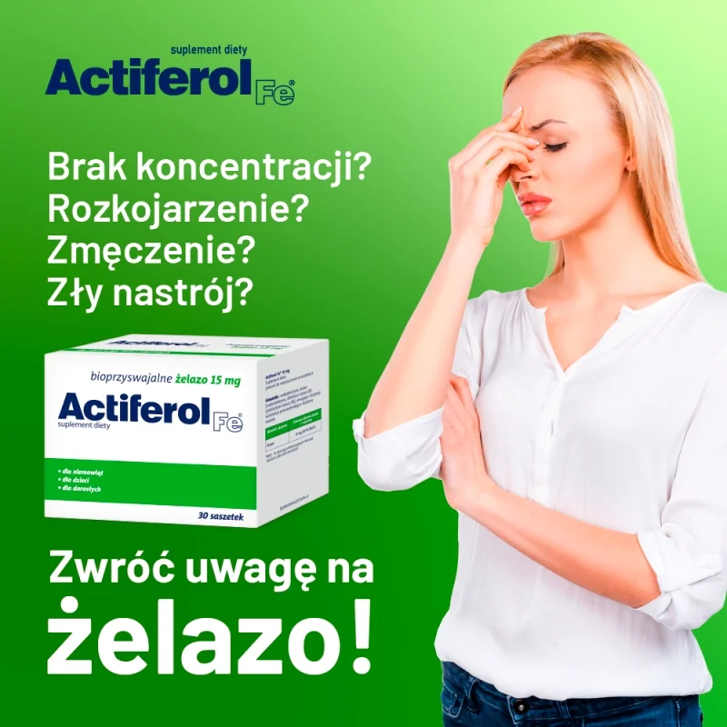 Actiferol Fe 15 mg, proszek ze składnikami uzupełniającymi dietę w żelazo, 30 sasz.