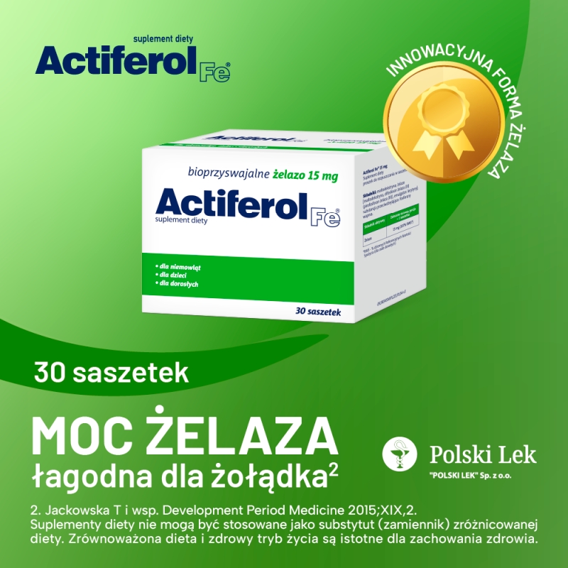Actiferol Fe 15 mg, proszek ze składnikami uzupełniającymi dietę w żelazo, 30 sasz.